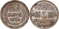 Tunisia 5 Francs Coin, Ahmad Pasha Bey, Paris, Silver -
