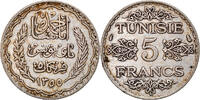 Tunisia 5 Francs Coin, Ahmad Pasha Bey, Paris, Silver -