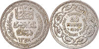 Tunisia 20 Francs Coin, Ahmad Pasha Bey, Paris, Silver -