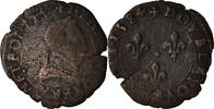 France Double Tournois Coin, Henri III, Dijon, Copper -