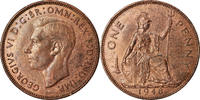 Great Britain Penny Coin, George VI, Bronze, KM:845 -