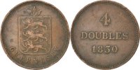 Guernsey 4 Doubles Coin, Copper, KM:2 -