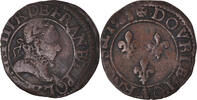 France Double Tournois Coin, Henri III, Amiens, Copper -