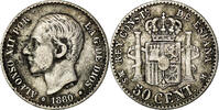Spain 50 Centimos 1880 Madrid Coin, Alfonso XII, Madrid, Silver, KM:685 SS 108.36 元  ＋  41.42 元 运费