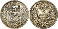 Tunisia 5 Francs Coin, Ahmad Pasha Bey, Paris, Silver, KM:264 -