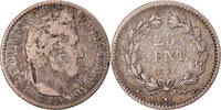 France 25 Centimes Coin, Louis-Philippe, Paris, Silver -