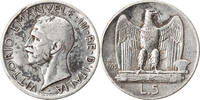 Italy 5 Lire Coin, Vittorio Emanuele III, Rome, Silver -
