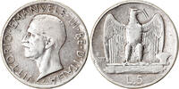 Italy 5 Lire Coin, Vittorio Emanuele III, Rome, Silver -