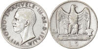 Italy 5 Lire Coin, Vittorio Emanuele III, Rome, Silver -