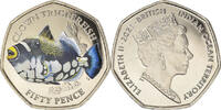 British Indian Ocean 50 Pence Coin, clown Triggerrfish, FDC.colorisée. -