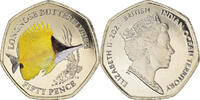 British Indian Ocean 50 Pence Coin, Longnose Butterflyfish., FDC -
