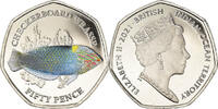 British Indian Ocean 50 Pence Coin, Cherckerboard Wrasse, FDC -