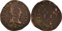 France Double Tournois Coin, Henri III, Tours, Copper -
