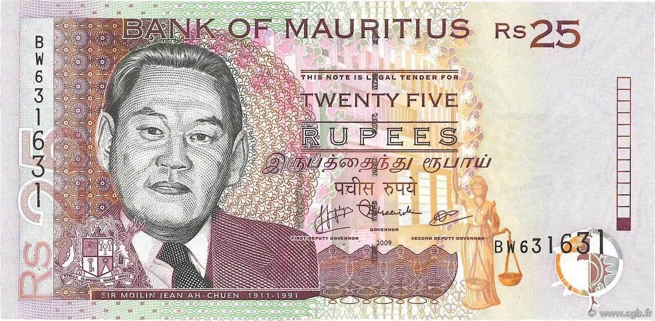 mauritius 25 rupees 2009 unc