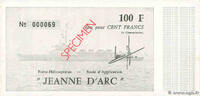 FRANCE regionalism and miscellaneous 100 Francs JEANNE D'ARC Spécimen FRANCE regionalism and miscellaneous 100 Francs JEANNE D'ARC Spécimen 1980 UNC -