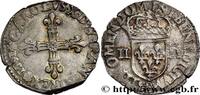 FRANCE Quart d'écu, croix de face CHARLES X, CARDINAL OF BOURBON Rouen 1591 (30mm, 9,53g, 9h) -