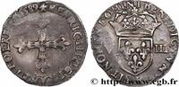 FRANCE Huitième d'écu, croix de face HENRY III Rouen 1589 (25,5mm, 4,76g, 5h) -