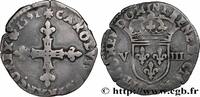 FRANCE Huitième d'écu, croix de face CHARLES X, CARDINAL OF BOURBON Rouen 1591 (26,5mm, 4,81g, 5h) -