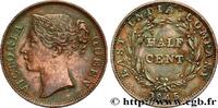 MALAYSIA - STRAITS SETTLEMENTS Half (1/2) Cent Victoria variété avec WW sur le bu MALAYSIA - STRAITS SETTLEMENTS 1845 (22mm, 4,68g, 6h) -