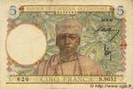 FRENCH WEST AFRICA (1895-1958) 5 Francs FRENCH WEST AFRICA (1895-1958) 5 Francs 1942 VF+ -