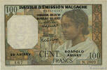 MADAGASCAR 100 Francs - 20 Ariary MADAGASCAR 100 Francs - 20 Ariary 1961 VF -