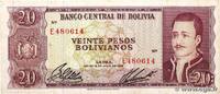 BOLIVIA 20 Pesos Bolivianos BOLIVIA 20 Pesos Bolivianos 1962 F -