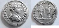 Rom Denar Denar von Geta Rs. Prinz n. links stehend, dahinter Tropaeum -