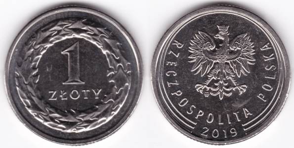 1 zloty 2019 polen course coin unc