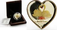 Liberia 10 dollars Liberia 10 dollars Endless Love Swans Birds colored proof silver coin 2007 -