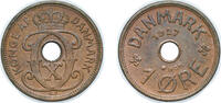 Denmark 1 Øre Denmark 1927 GJ;♥HCN 1 Øre - Christian X Bronze 1.9g UNC KM 826 Schön 35.1 -