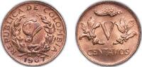 Colombia 5 Centavos Colombia Republic 1967 5 Centavos Copper clad steel (90% Steel, 10% Copper) Casa de Moneda de Colombia Mint (10280000) 3.2g UNC -