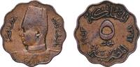 Egypt 5 Millièmes Egypt 1943 (AH1362) 5 Milliemes - Farouk Bronze (95.5% Copper, 3% Tin, 1.5% Zinc) 3.94g XF KM 360 MHC 253 -