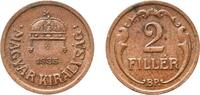 Hungary 2 Fillers Hungary 1935 BP 2 Fillér Bronze Hungarian mint (10000000) 3.29g AU KM 506 ÉH 1524 H 2253 Adamo P2 -