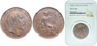Great Britain 1 Penny Great Britain United Kingdom Kingdom 1908 1 Penny - Edward VII Bronze Royal Mint (Tower Hill) (31506000) 9.45g NGC XF 45 KM 794. -