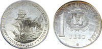 Dominican Republic 1 Peso Dominican Republic Fourth Republic 1988 1 Peso Discovery and Evangelization of America, Silver Proof Piedfort -