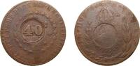 Brazil 40 Réis Brazil Empire 1835 R 40 Réis - Pedro I (Countermarked 80 Réis, 1828 R) Copper Rio de Janeiro Mint 28.3g VF KM 444.1 -