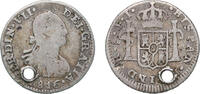 Chile ½ Real Chile Spanish colony 1816 So FJ ½ Real - Fernando VII (bust of Carlos IV) Silver (.896) Santiago Mint (119000) 1.62g VF Holed KM -