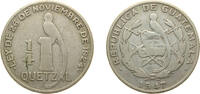 Guatemala ¼ Quetzal Guatemala Republic 1947 ¼ Quetzal Silver (.720) (Copper .280) Guatemala City Mint (134000) 8.33g VF KM 243 -