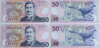 New Zealand 50 Dollars AA First Prefix banknote pair -