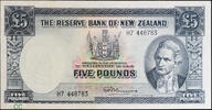 New Zealand 5 Pounds R.N. Fleming signature -