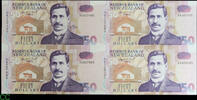 New Zealand 50 dollars uncut block of 4 Fifty Dollars 1992. Uncut Block of 4-AA prefix -