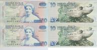 New Zealand Ten Dollars First Prefix Vertical pair -