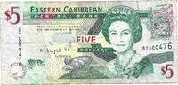 East Carribean States 5 Dollars Queen Elizabeth II -