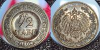 1/2 Mark 1902 (eingepunzt) A geriffelter Rand. Silber Schaaf 16/ G 22 -