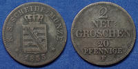 Allemagne, Deutschland, Sachsen, Saxe 2 neugroschen Sachsen, Saxe, 2 neugroschen, 20 pfennig 1855 F TB à TTB -