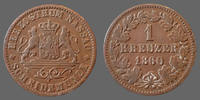 Allemagne, Deutschland, Nassau 1 kreuzer NASSAU, Adolf, 1 kreuzer 1860, J.58 TTB -