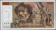 Billets de la cinquième République 100 Francs 100 Francs Eugène Delacroix 1995, billet, F.69ter/2a NEUF -