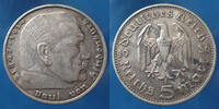 Allemagne, Deutschland, Germany, 3e Reich, Dritte 5 Mark Hindenburg 5 Mark Hindenburg 1936 F, dritte Reich, 3e Reich, Jaeg.360 quelques traces, TTB -