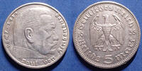 Allemagne, Deutschland, Germany, 3e Reich, Dritte 5 mark Hindenburg 5 mark Hindenburg 1935 E, J.360 TTB+ -