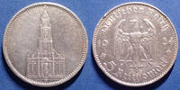 Allemagne, Deutschland, Germany, 3e Reich, Dritte 5 Mark 5 Mark 1934 F, garnison kirche, J.357 traces de nettoyage, TTB -
